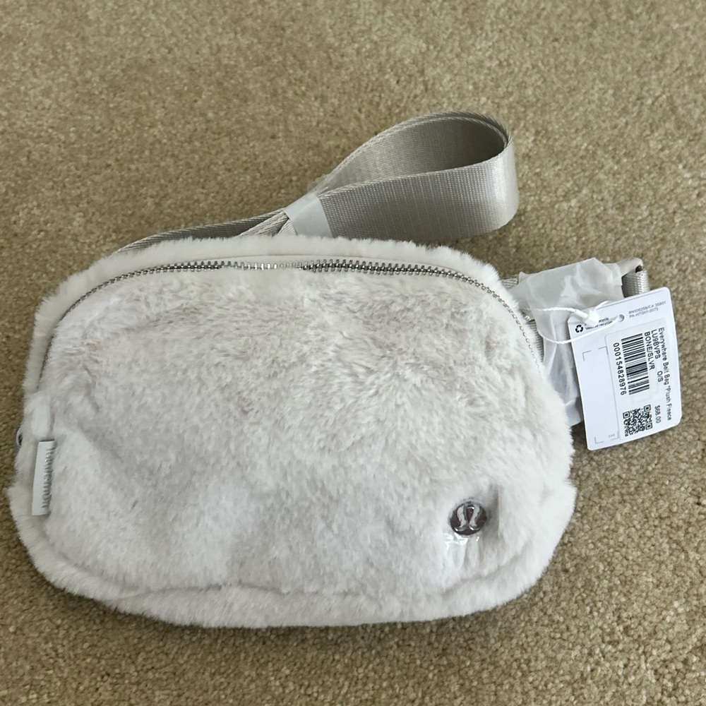 Lululemon bone/silver plush Faux Fur everywhere Belt Bag
